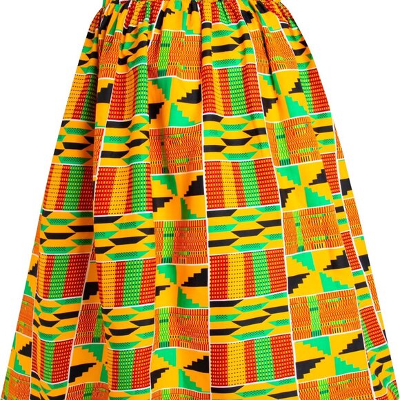 Women's African High Waist Pleated Midi Skirt with Pockets Floral Print - Picture 2 of 7